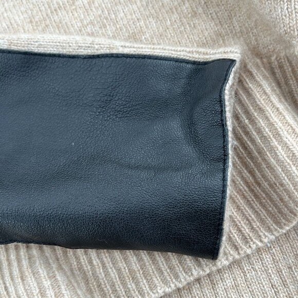 J Crew Beige Wool/Cashmere Blend V-Neck Sweater Genuine Leather Patches Sz Small - Picture 6 of 9